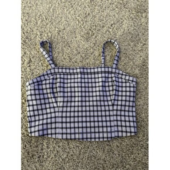 Hollister Advanced Stretch Womens Cropped Top Adj Straps Plaid Size Large - Picture 1 of 13